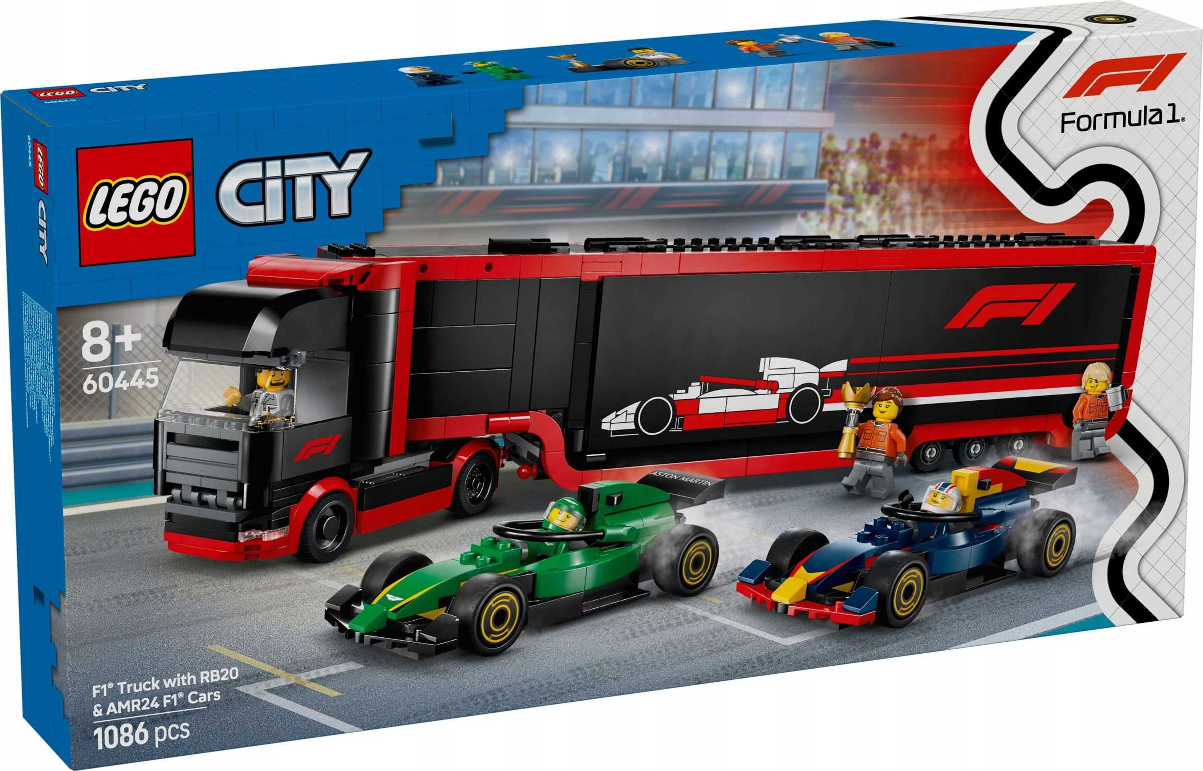 60445 - lego city - f1® ciężarówka z bolidami rb20 i amr24 f1®