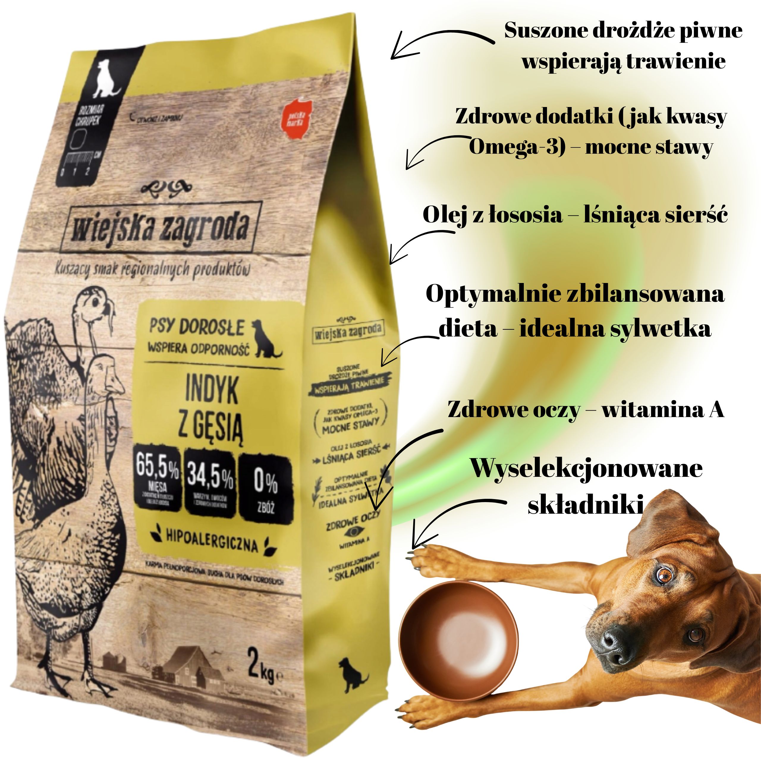 sucha karma dla psa indyk z gęsiną m 2kg wiejska zagroda hipoalergiczna