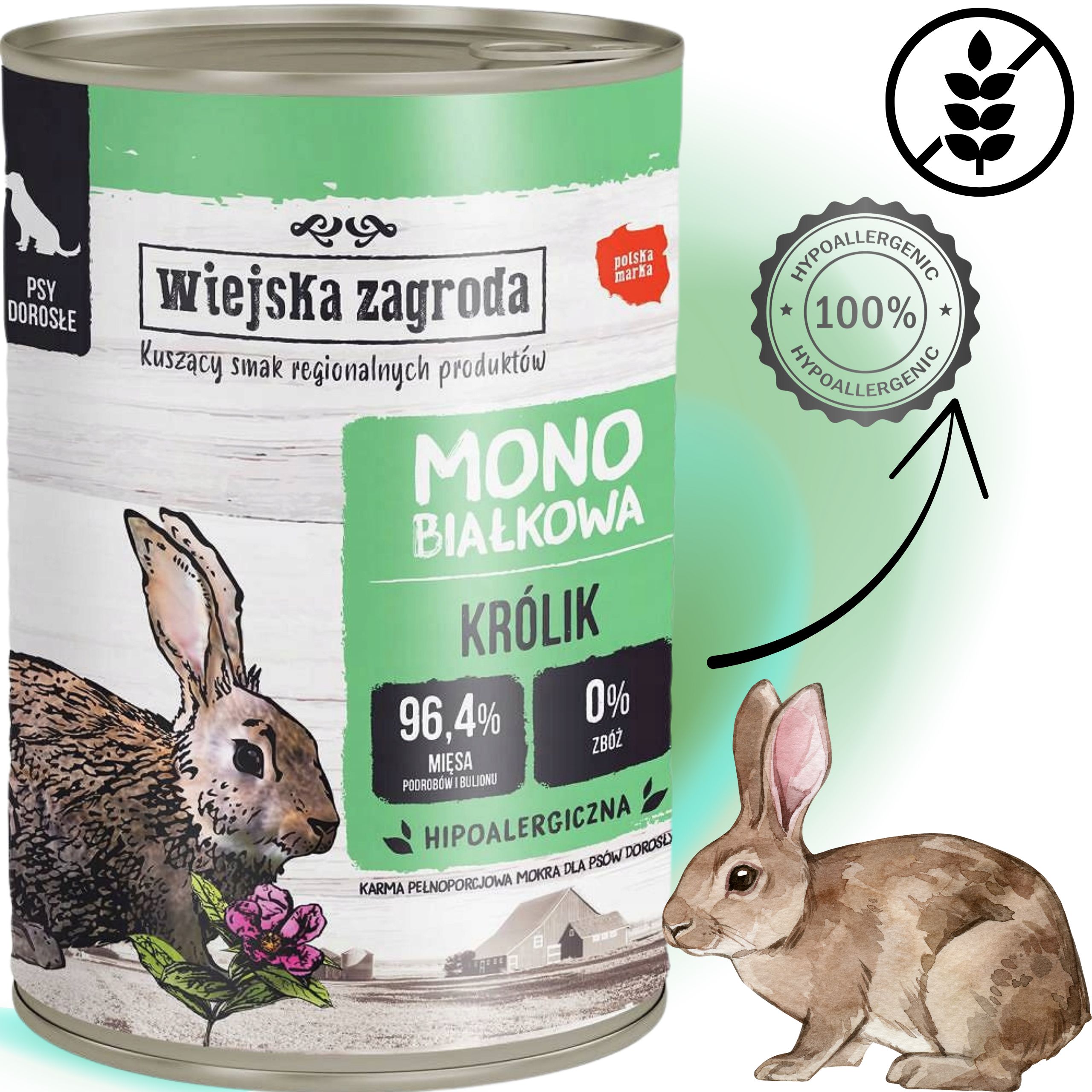 mokra karma dla psa królik 400g monobiałkowa wiejska zagroda hipoalergiczna