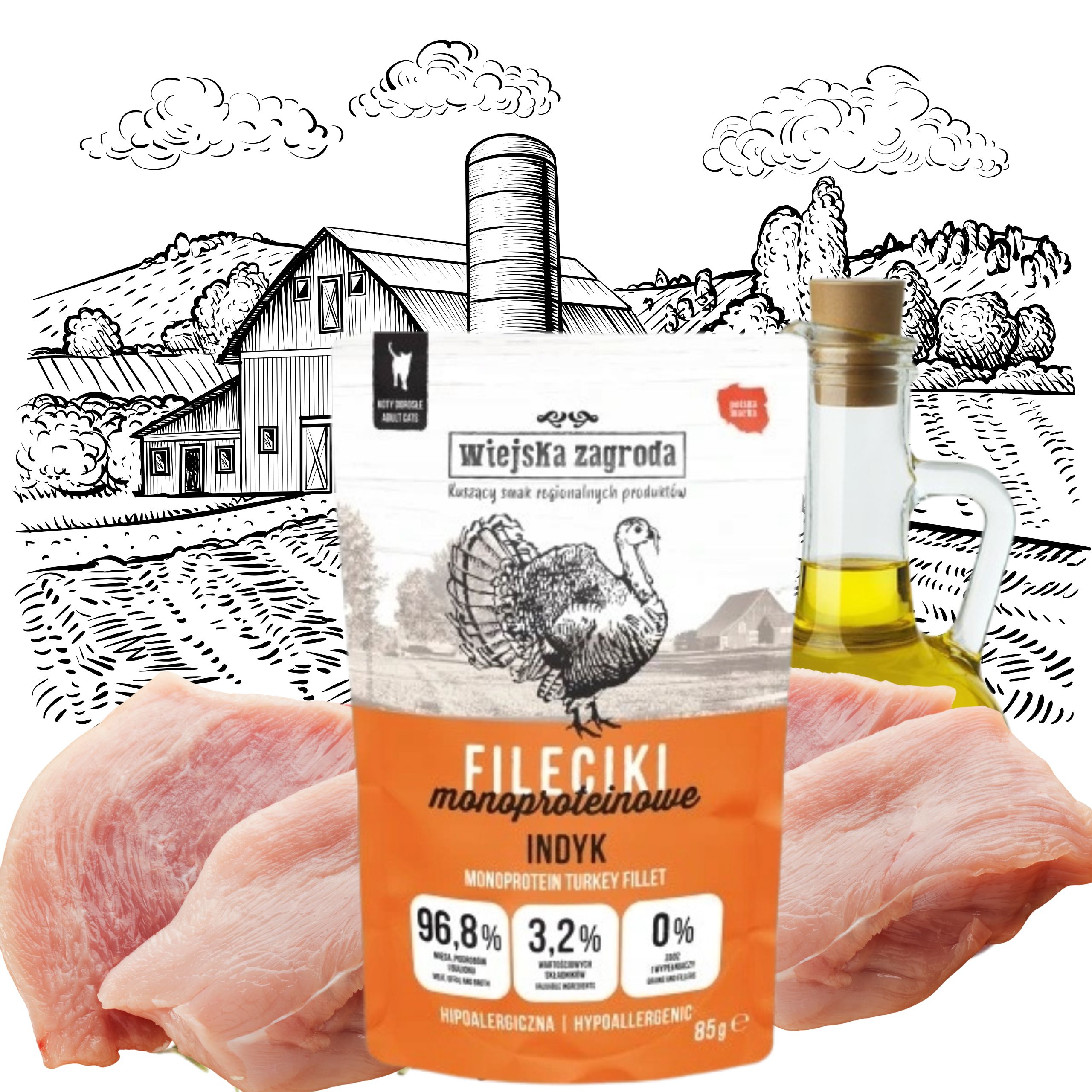 karma mokra dla kota fileciki monoproteinowe indyk 85g wiejska zagroda