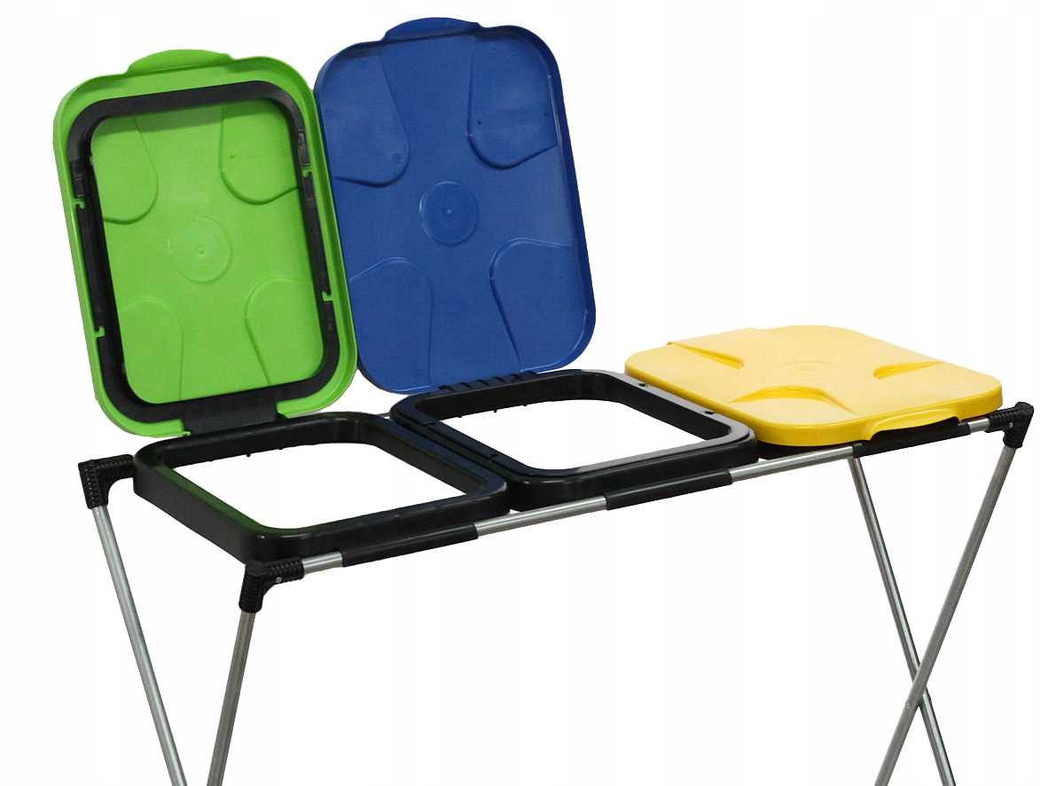 stojak do segregacji odpadów (3-stanowiskowy) żółty, zielony, niebieski