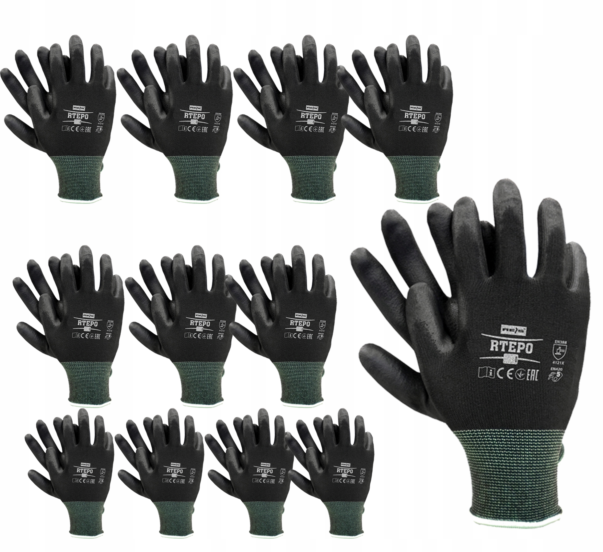 rękawice robocze / czarne / rozmiar: 7 - s / rtepo_bb7 - 12 szt.