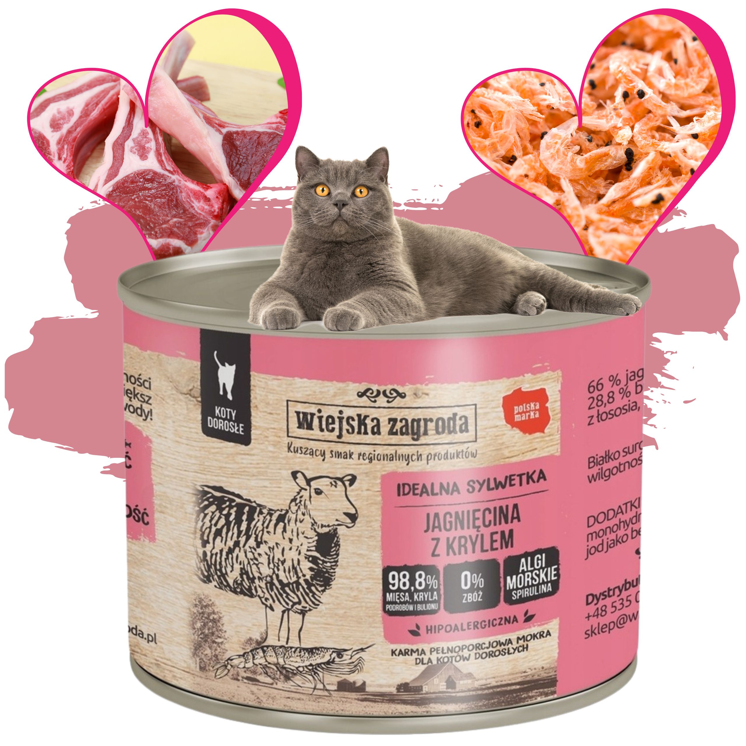 karma mokra dla kota jagnięcina z krylem 200g wiejska zagroda bez zbóż