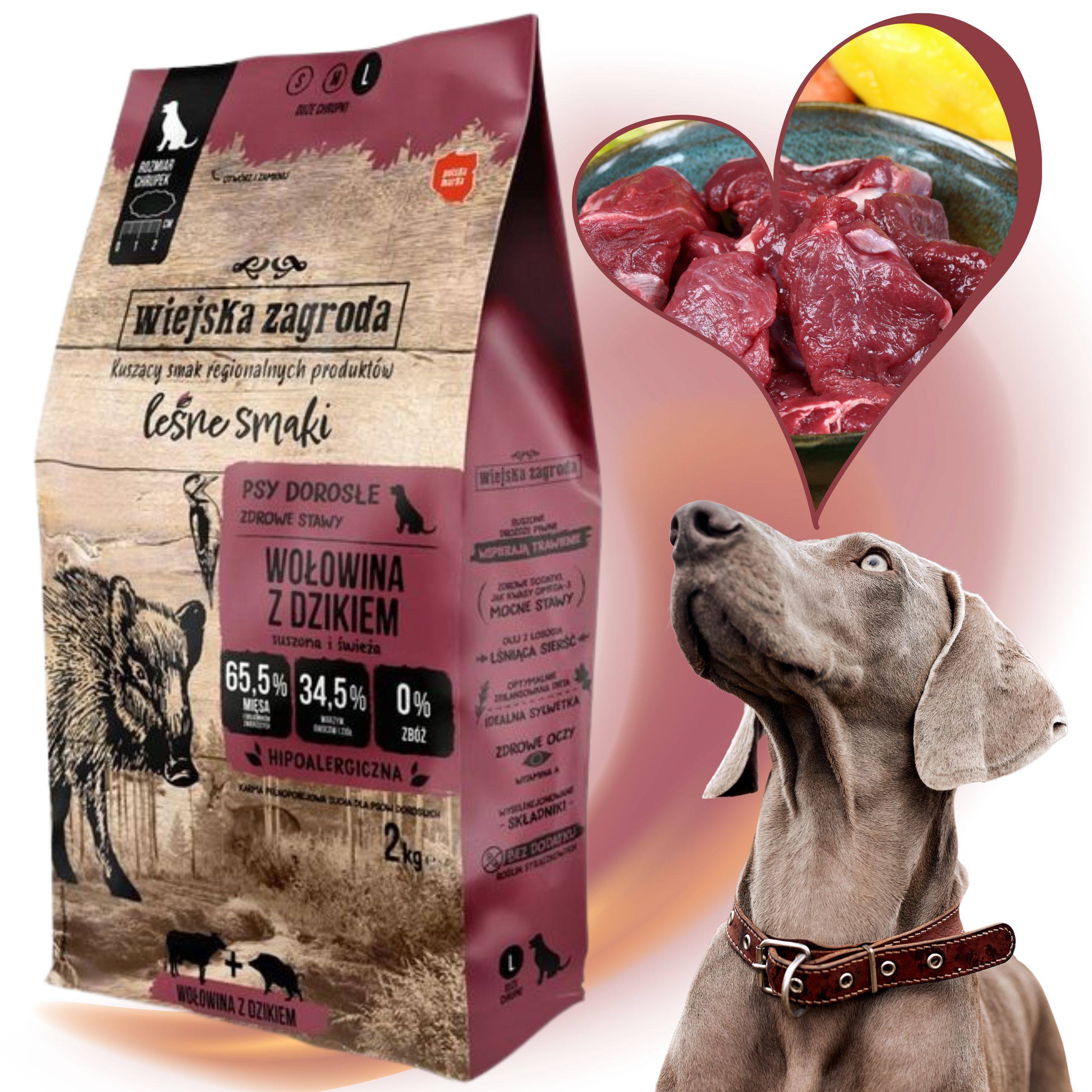 sucha karma dla psa wiejska zagroda leśne smaki wołowina z dzikiem l 2kg