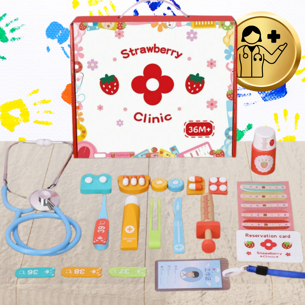 doktor drewniany zestaw lekarski lekarz stetoskop strój dla dzieci