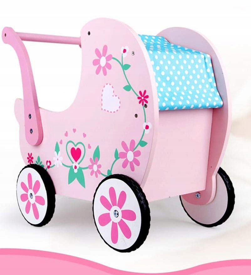 wózek drewniany różowy