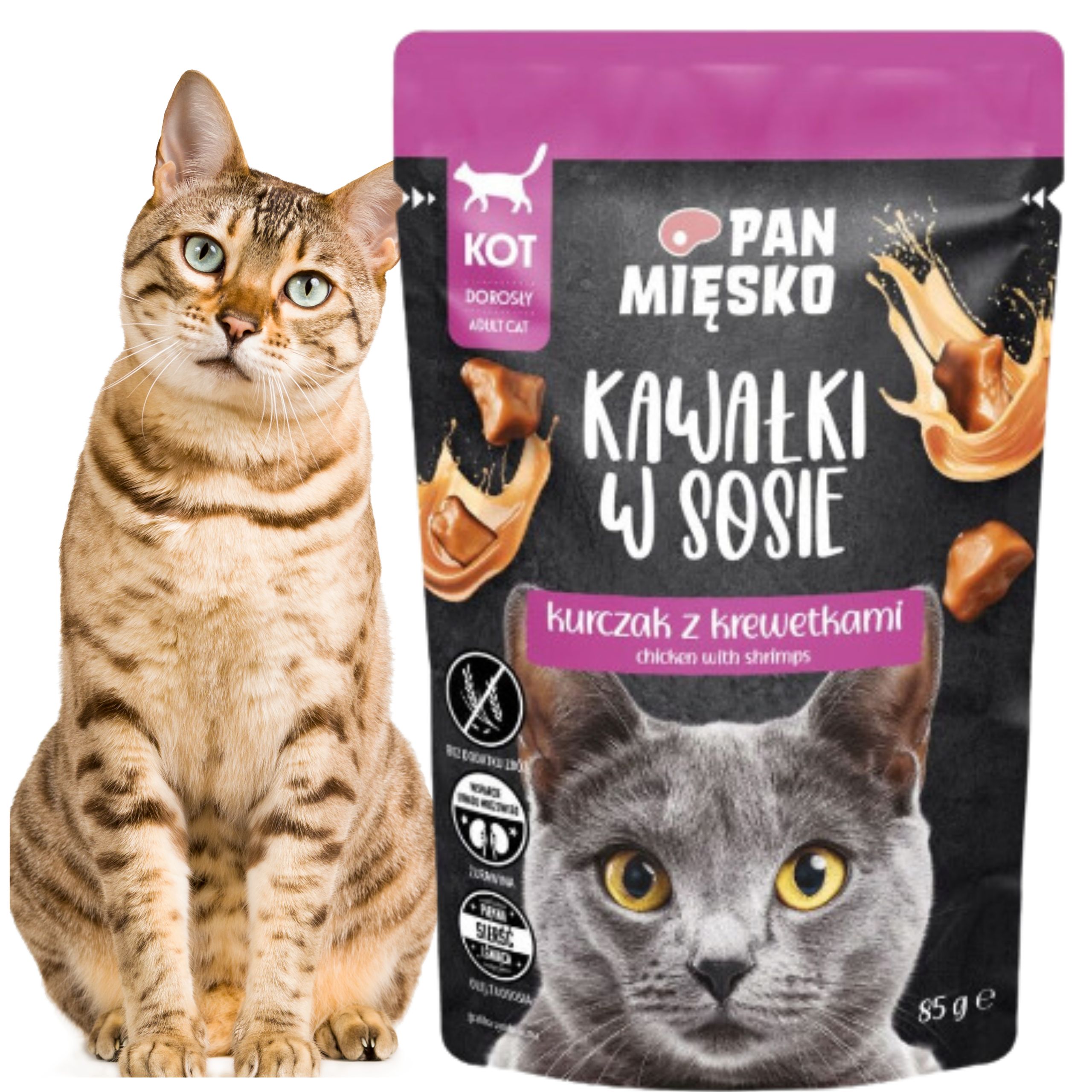 karma mokra dla kota kawałki mięsa kurczak krewetki pan mięsko 85g bez zbóż
