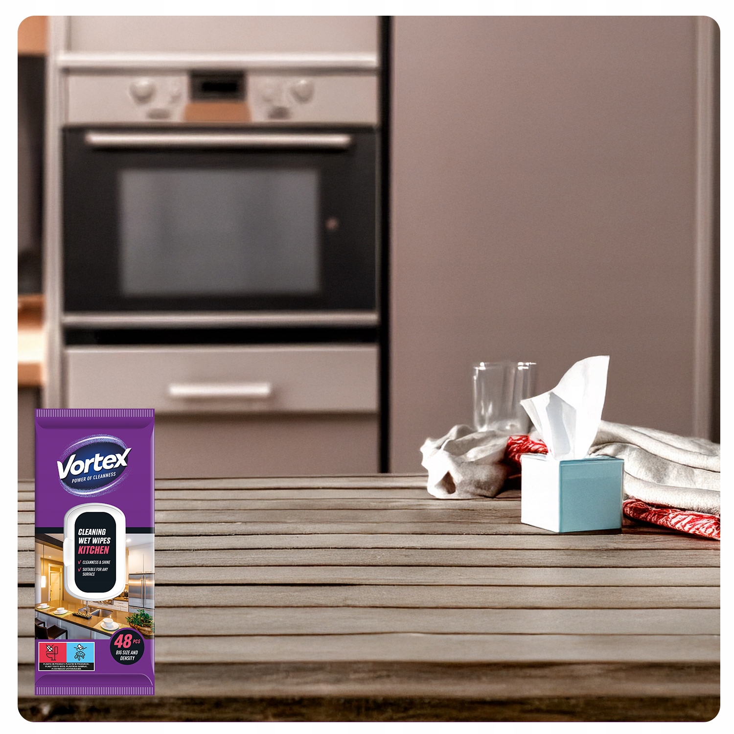 vortex chusteczki nawilżane do kuchni, flip top, 48 sztuk