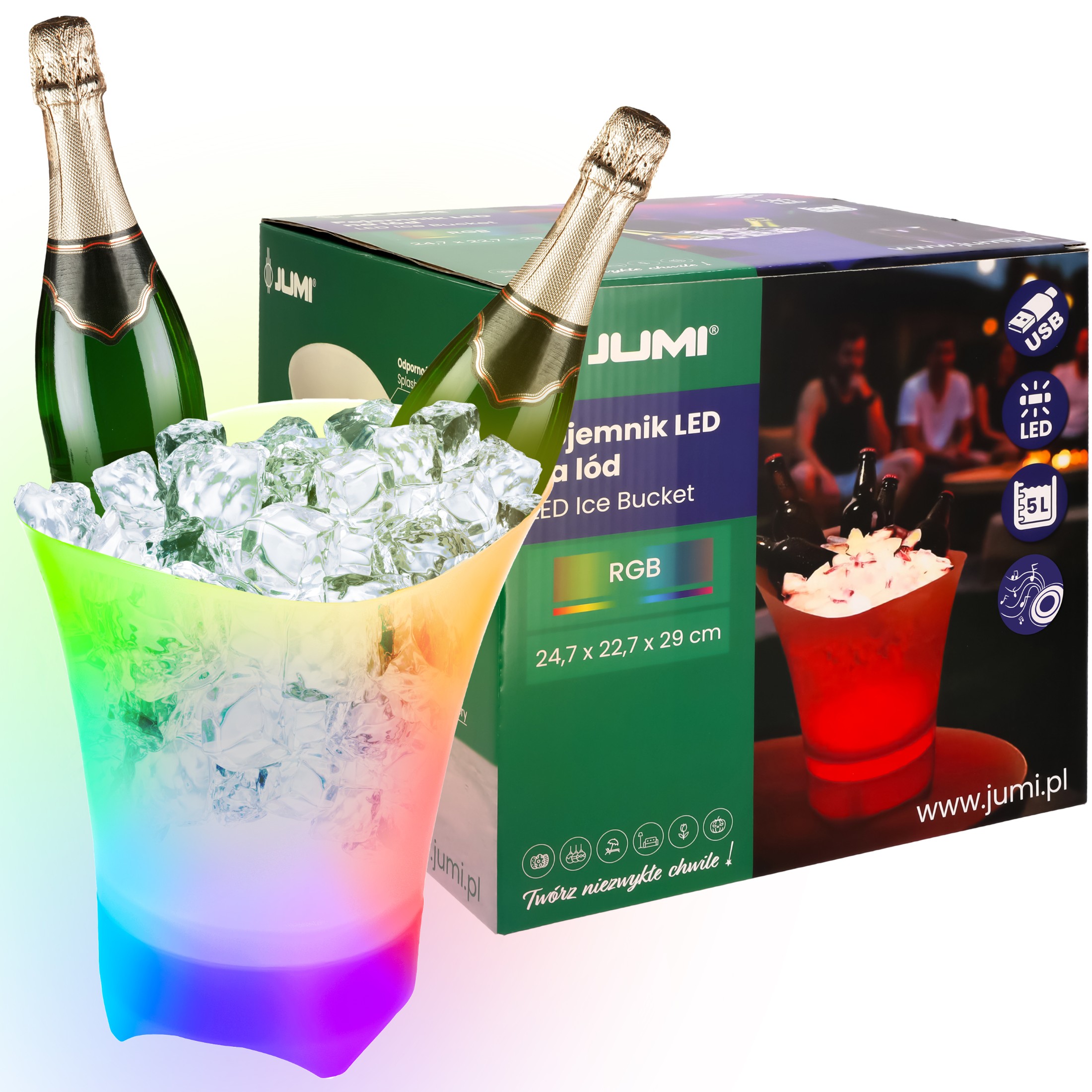 pojemnik wiaderko na lód rgb z oświetleniem led cooler 5l głośnik bluetooth