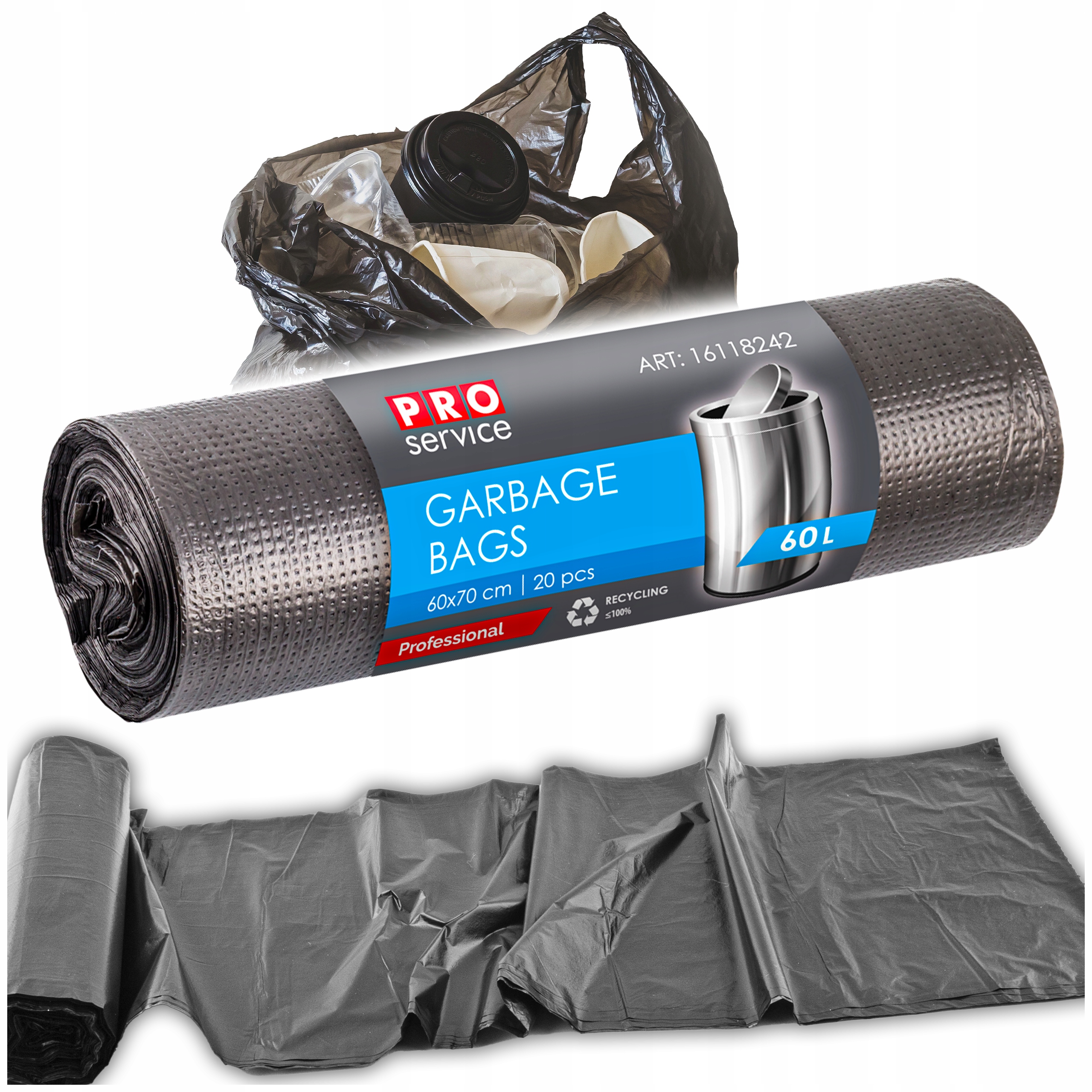 worki na śmieci pro 60x70 czarne hd 60l 20 szt.