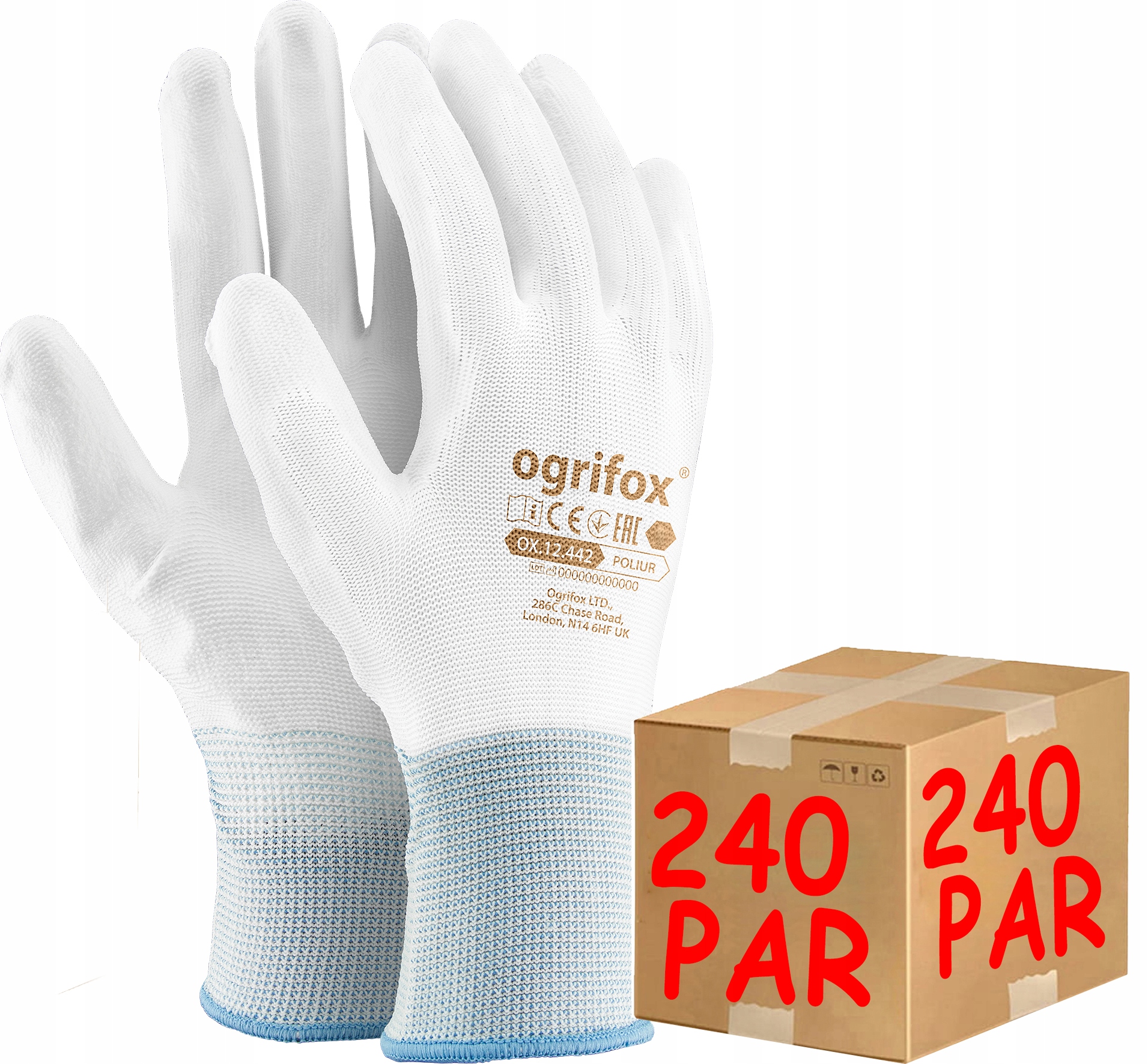 rękawice robocze / białe / rozmiar: 10 - xl / ox-poliur_ww10 - 240 szt.
