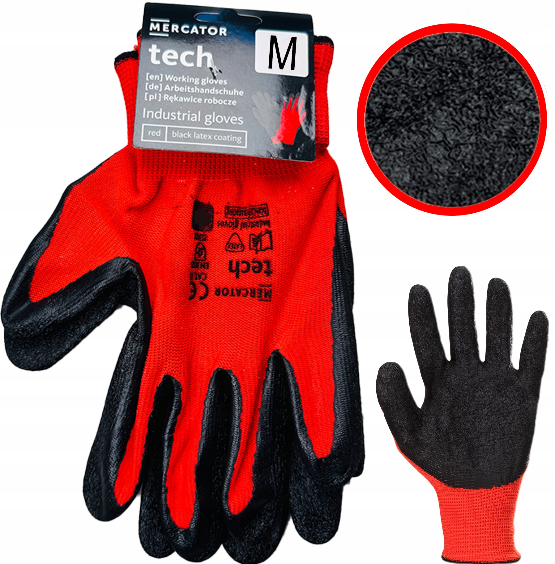 rękawice robocze mercator tech red+black latex - m - 1 para