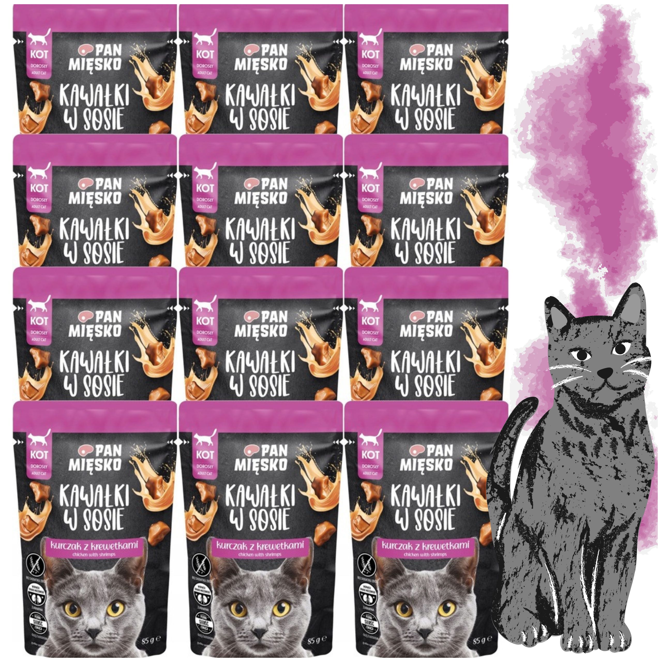 karma mokra dla kota kawałki mięsa kurczak krewetki pan mięsko 85g bez zbóż