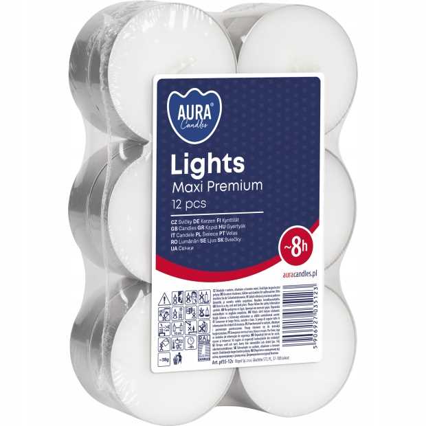 aura świece lights maxi premium 8h 12 szt. pf35-12s