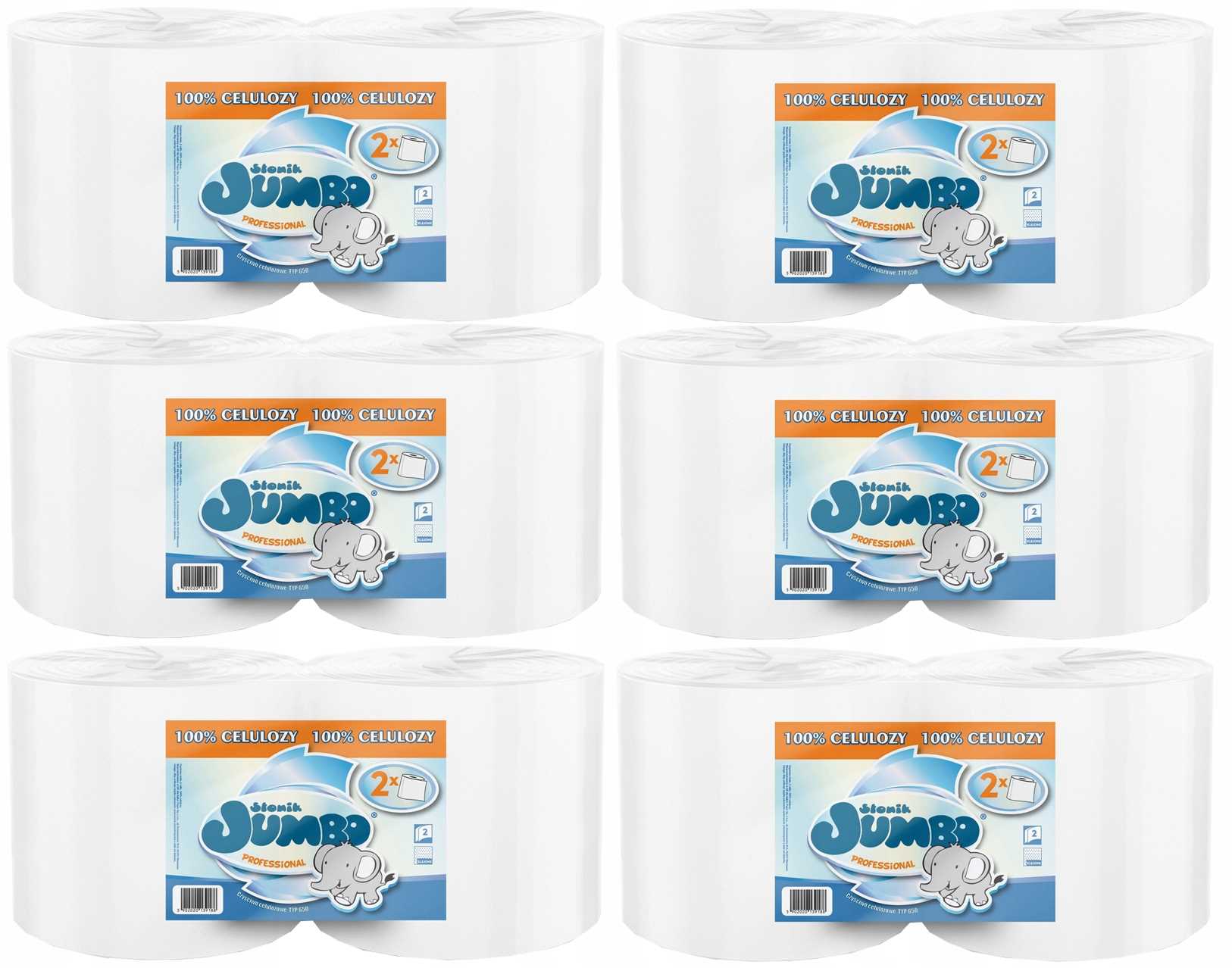 czyściwo papierowe 2r słonik jumbo  białe 650 list 2w - 12 rolek