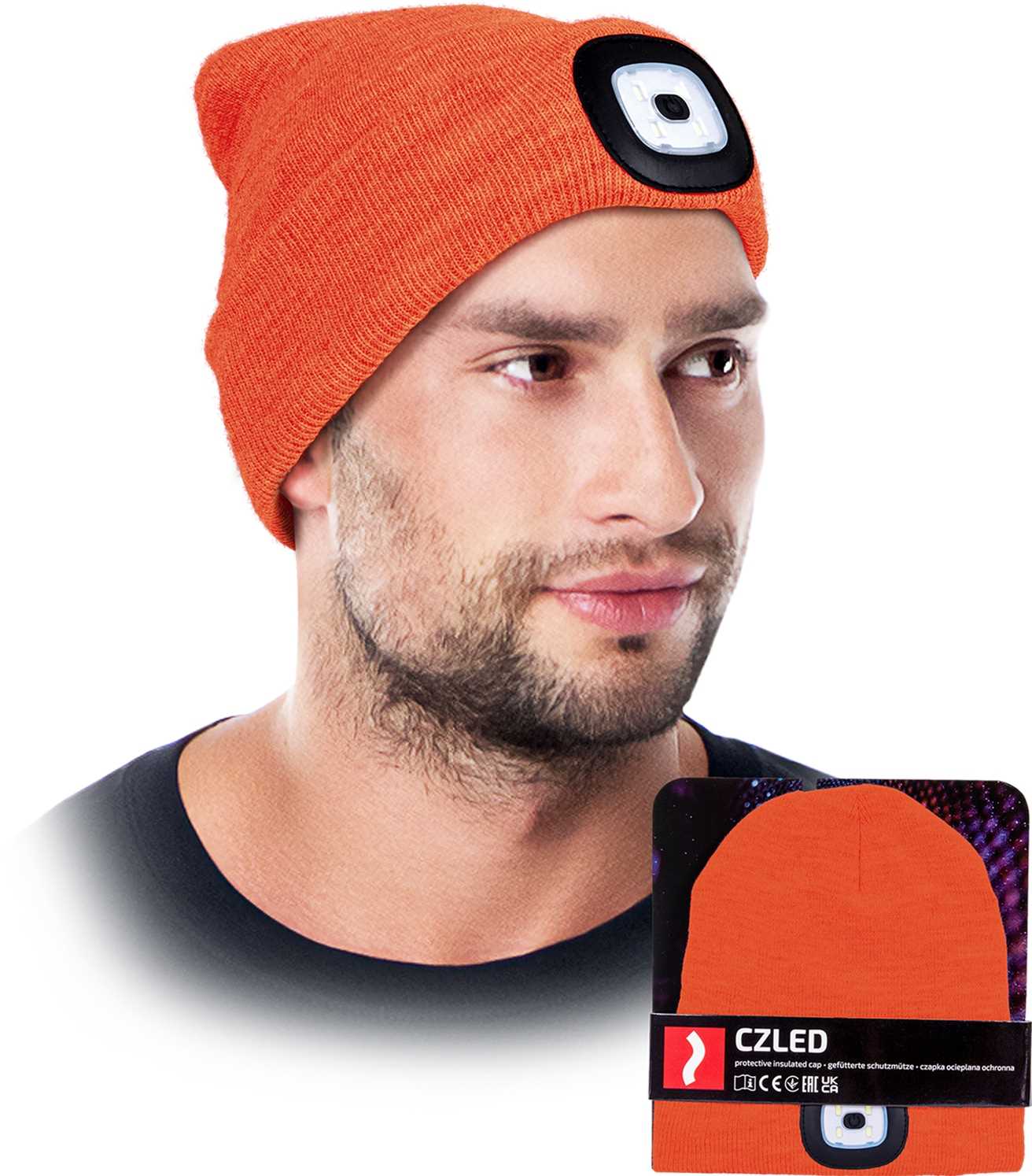 czapka zimowa led z wymienną latarką reis czled_p