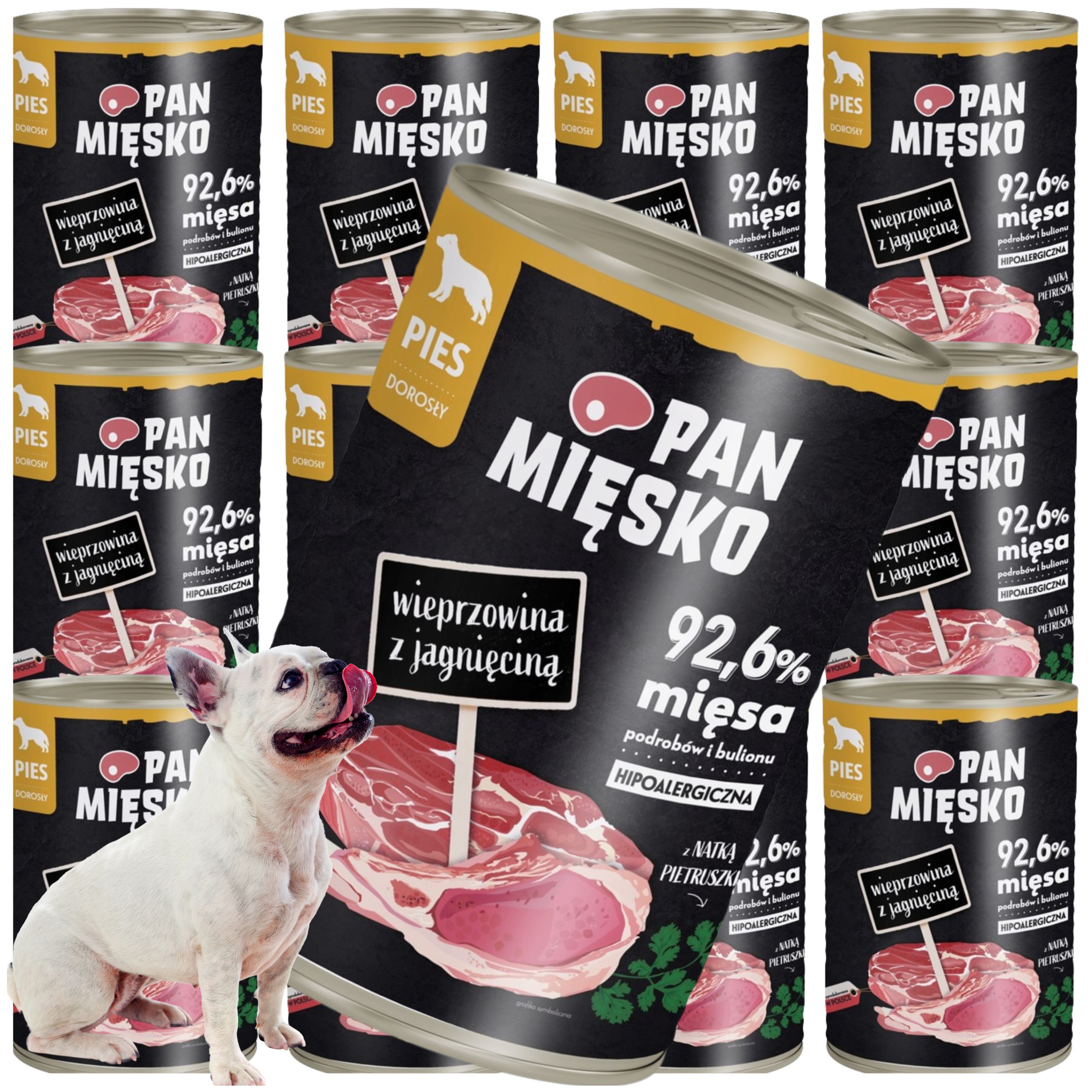 mokra karma dla psa wieprzowina z jagnięciną pan mięsko hipoalergiczna 400g