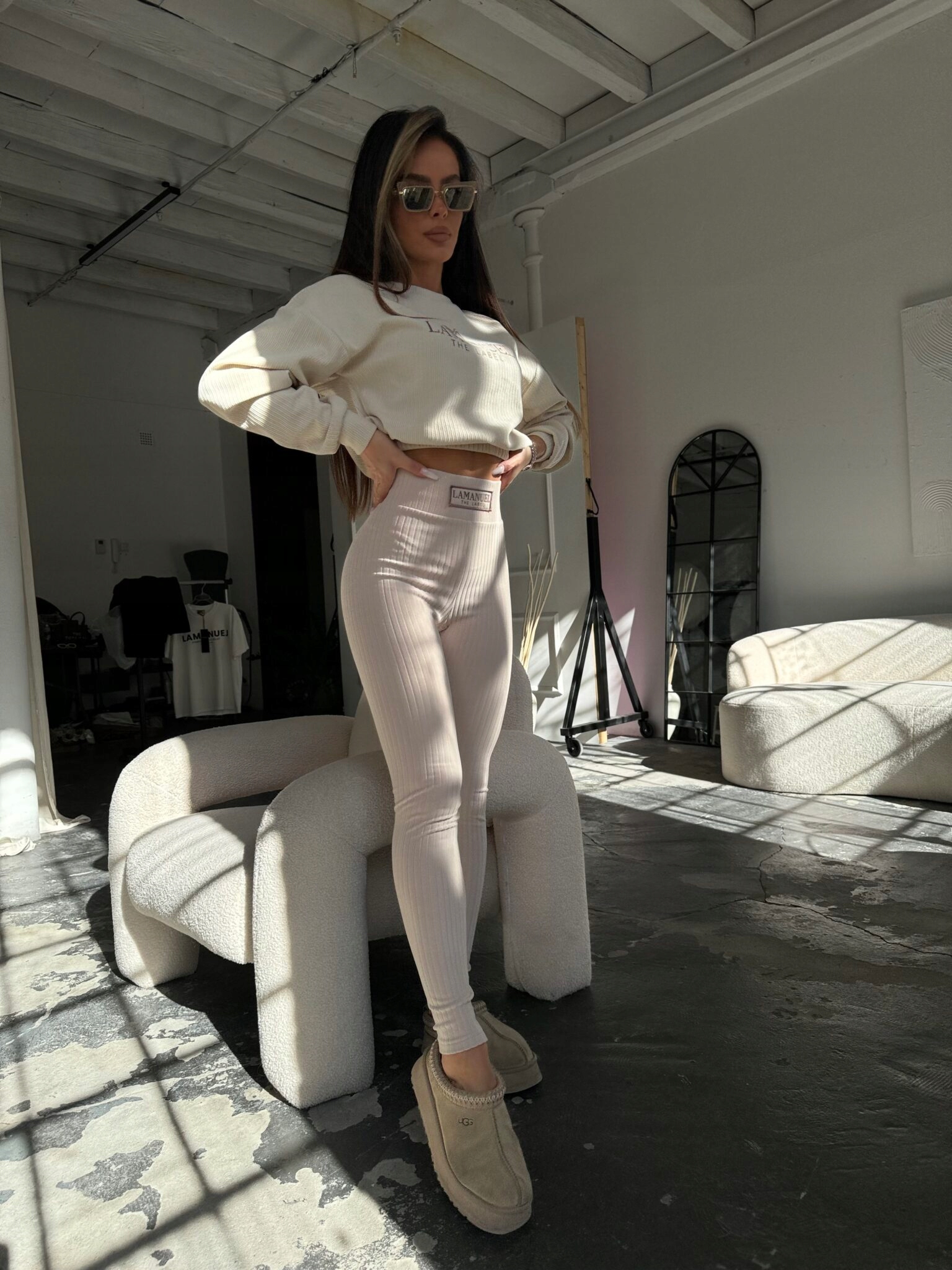 la manuel - legginsy soft touch beż - m