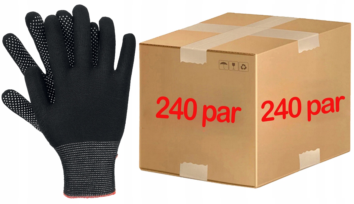 rękawice robocze / czarne / rozmiar: 9 - l / ox-dotua_bw - 240 szt.