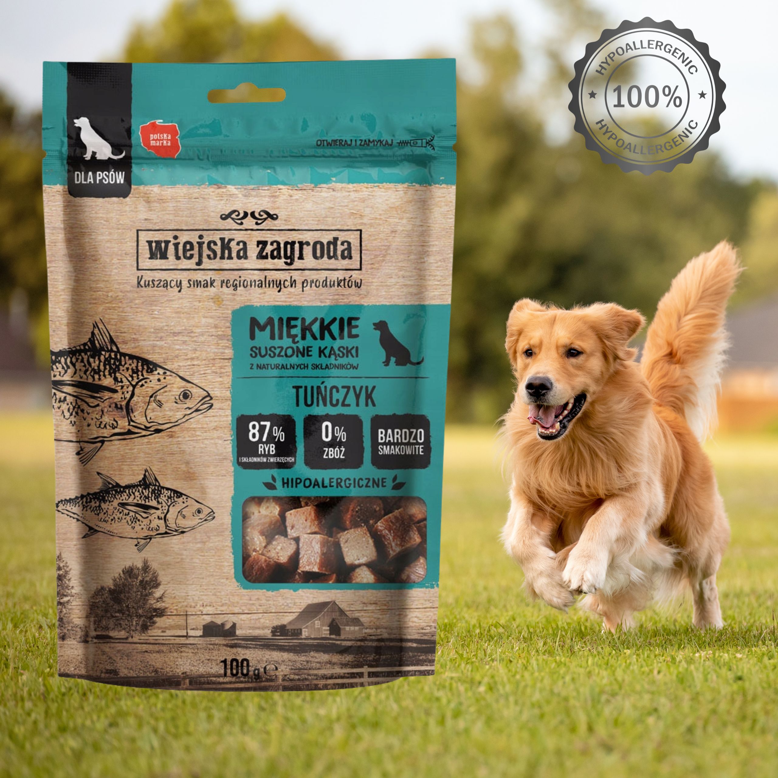 przysmaki dla psa wiejska zagroda miękkie suszone kąski tuńczyk 100g
