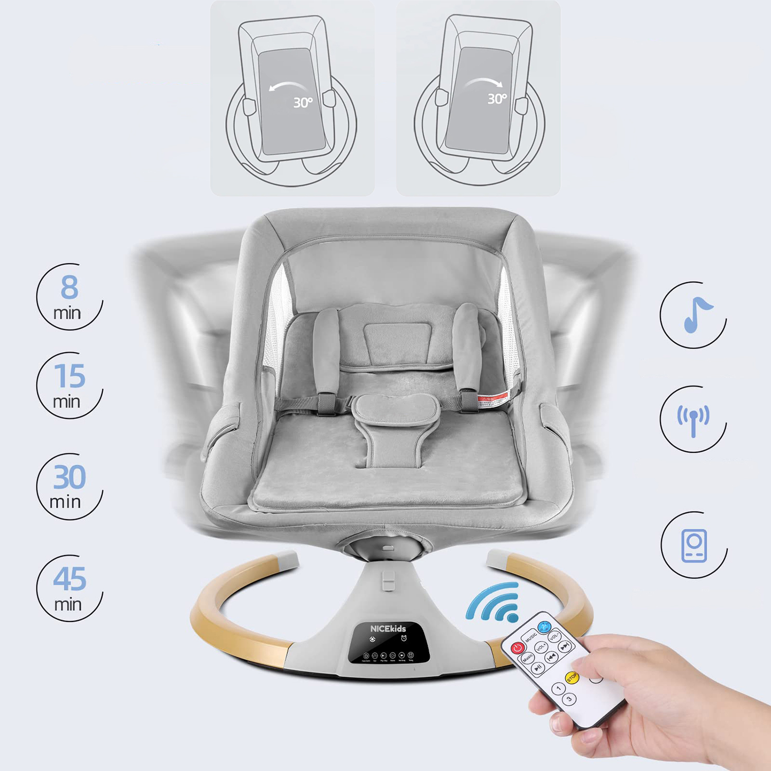leżaczek dla niemowląt bujaczek elektryczny nicekids + pilot bluetooth