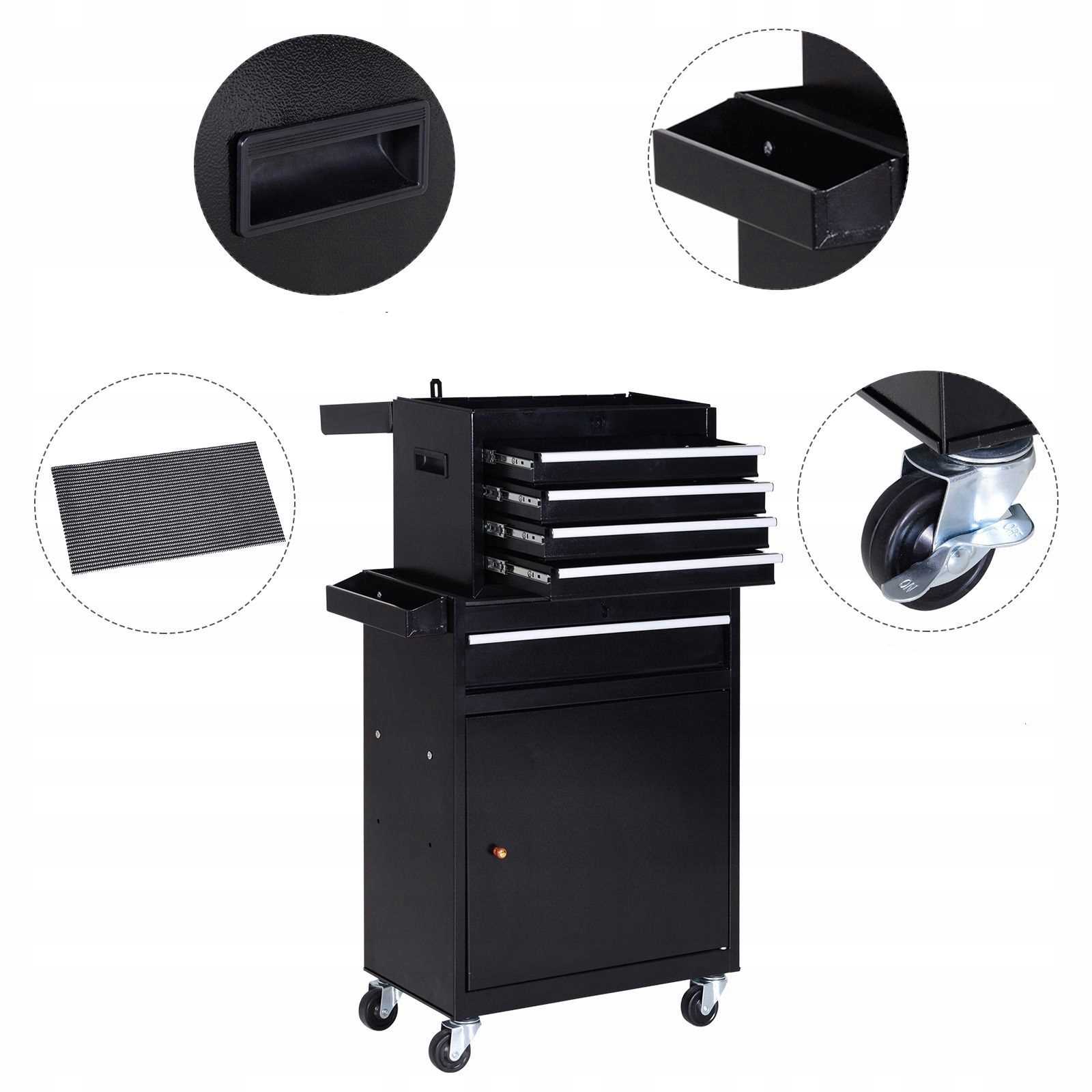 wózek narzędziowy 5 szuflad 52,5 x 28 x 104,5 cm - czarny