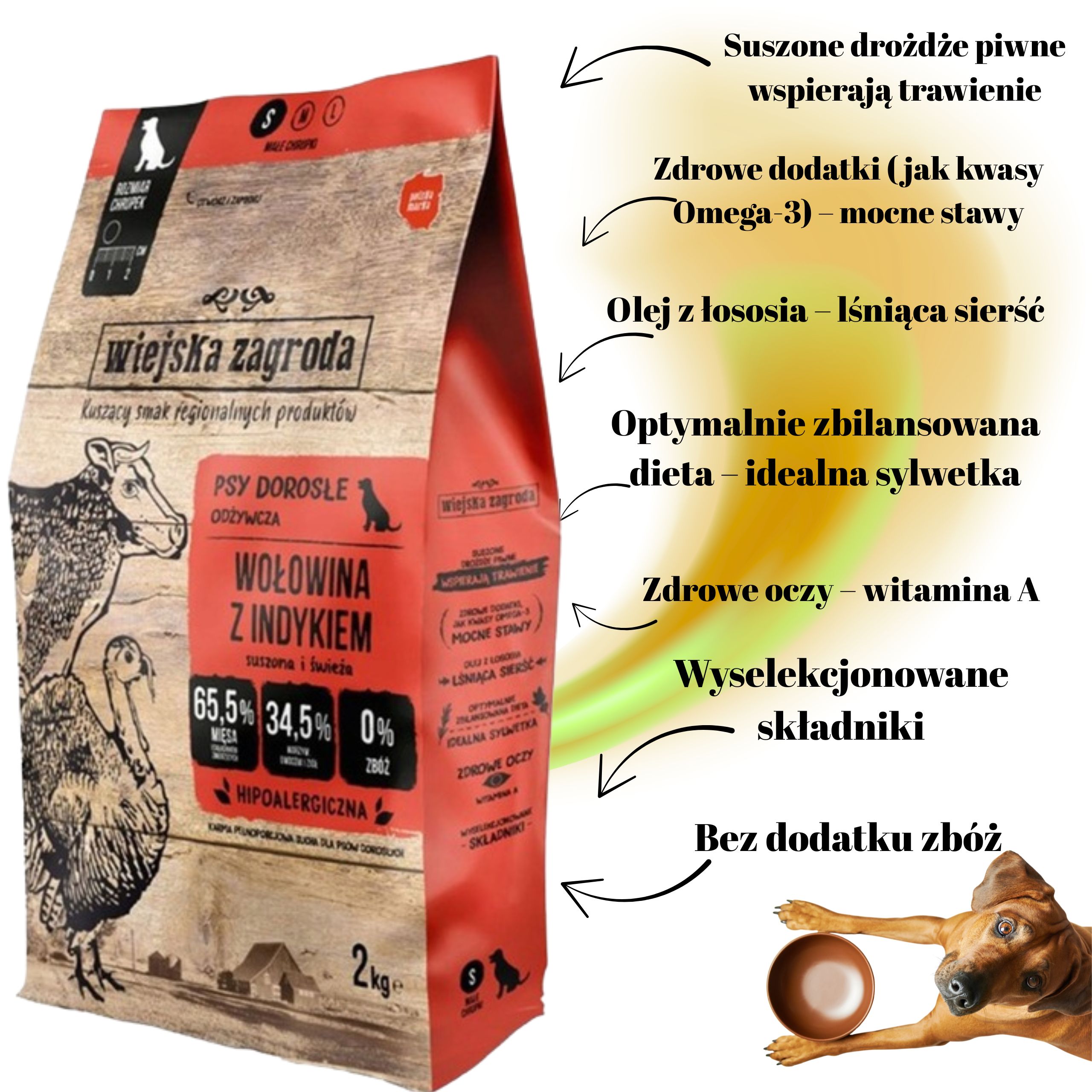 sucha karma dla psa wiejska zagroda wołowina z indykiem chrupki s 2 kg