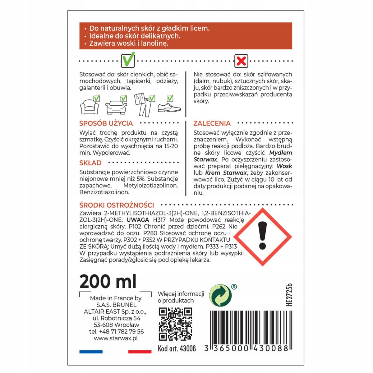 MLECZKO DO SKÓR 200ML STARWAX 43008