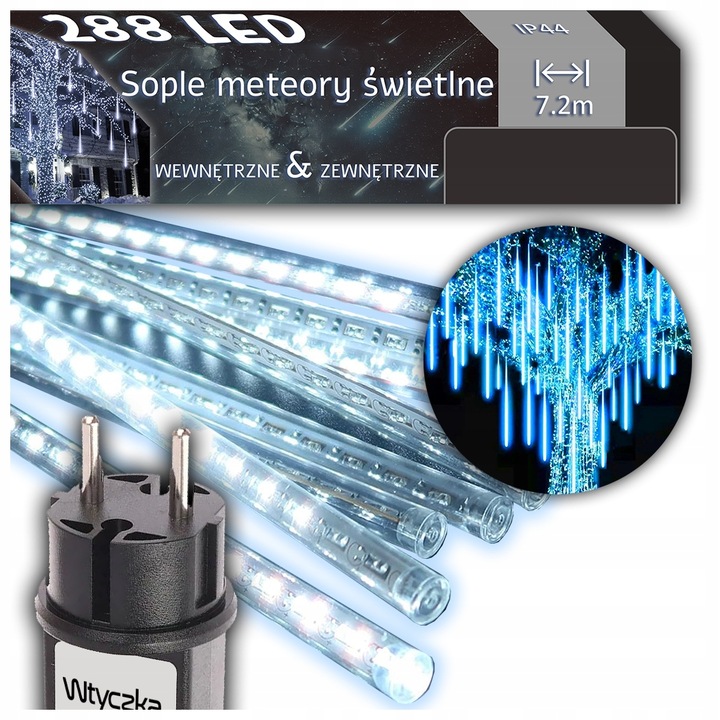 METEORY 50 CM LAMPKI PADAJĄCY ŚNIEG OŚWIETLENIE ŚWIĄTECZNE IP44 SOPLE LED