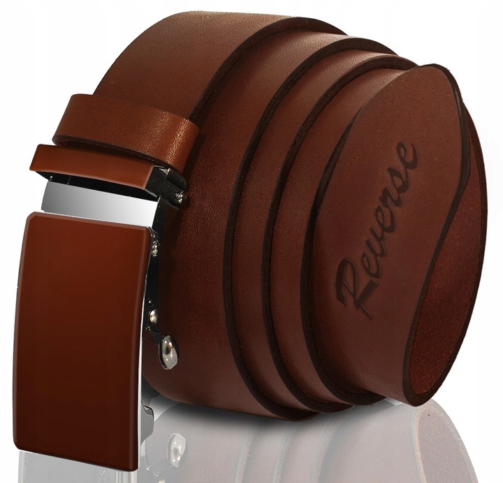 REVERSE PASEK SKÓRZANY MĘSKI DO SPODNI AUTOMAT BRĄZOWY SKÓRA NATURALNA 100