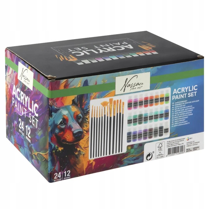 ZESTAW DO MALOWANIA FARBY AKRYLOWE 24X59ml +12 PĘDZLI DUŻY ARTYSTYCZNY 36EL