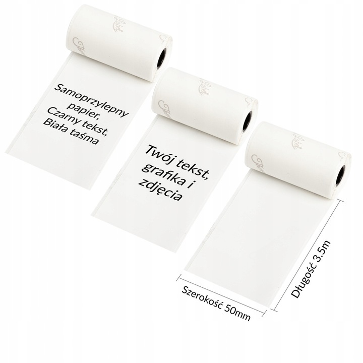 Biały papier termiczny do Phomemo M02 M0x 50mmx3,5m naklejki z klejem 3szt