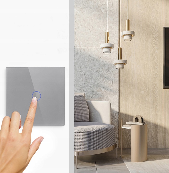 Dotykowy Szklany WŁĄCZNIK ŚWIATŁA LED fi60 Pojedynczy Szary APPIO