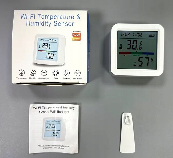 Termometr Czujnik Temperatury Wilgotności i Zegar TUYA SMART LIFE WIFI LCD