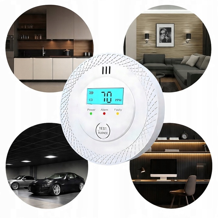 CZUJNIK CZADU GAZU TLENKU WĘGLA CO DETEKTOR LCD ALARM DŹWIĘKOWY I
