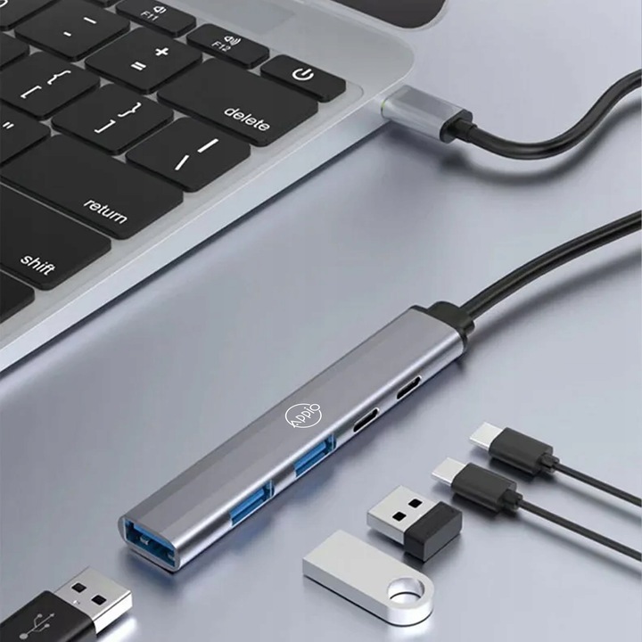 HUB USB-C Rozgałęźnik Rozdzielacz Portów Adapter SLIM 3x USB 2x USB-C PD