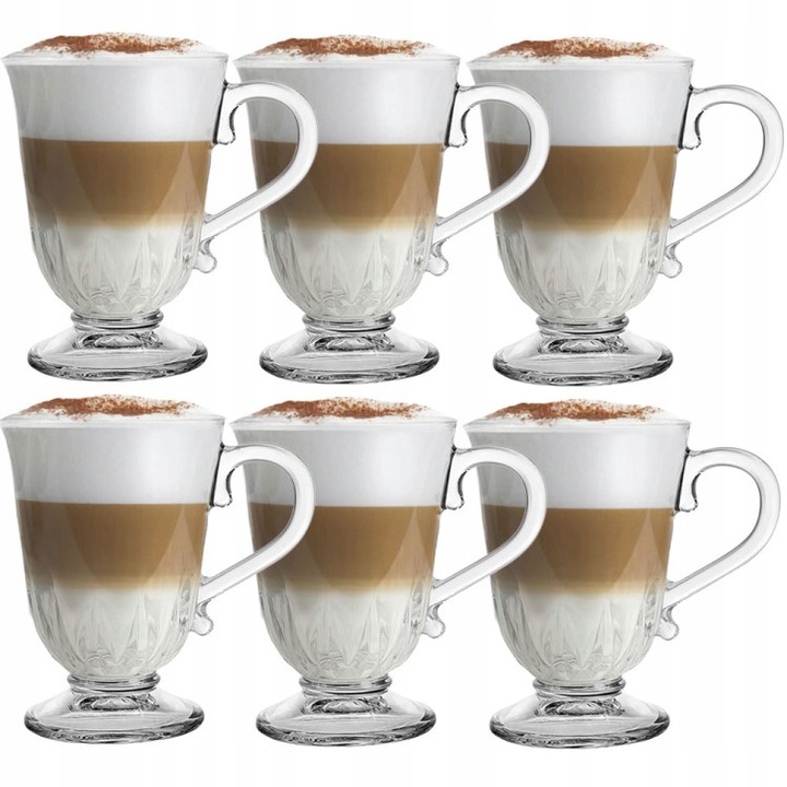 SZKLANKI DO KAWY LATTE ZESTAW 6 SZT SZKLANKA 320 ML KOMPLET Z ŁYŻECZKAMI