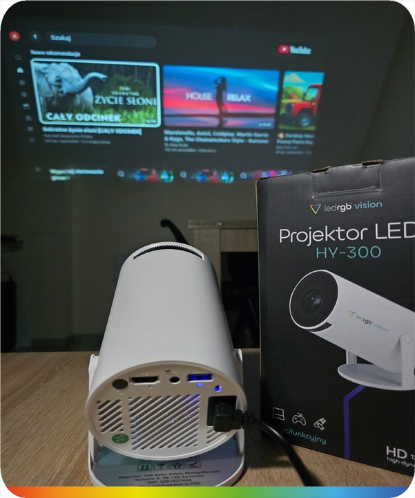 PROJEKTOR RZUTNIK ANDROID TV 4K WIFI FULL HD PRZENOŚNY SMART GŁOŚNIK