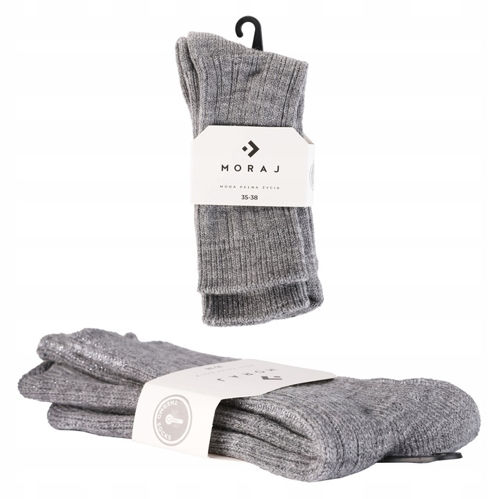 Skarpety Damskie Srebrna Nić Eleganckie Wysokie Prążkowane 3PAK MORAJ 38-41