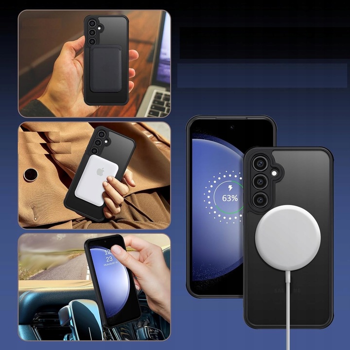 2x SZKŁO+ ETUI WZMACNIANE MAGSAFE CASE CZARNY MATT do SAMSUNG GALAXY S24 FE