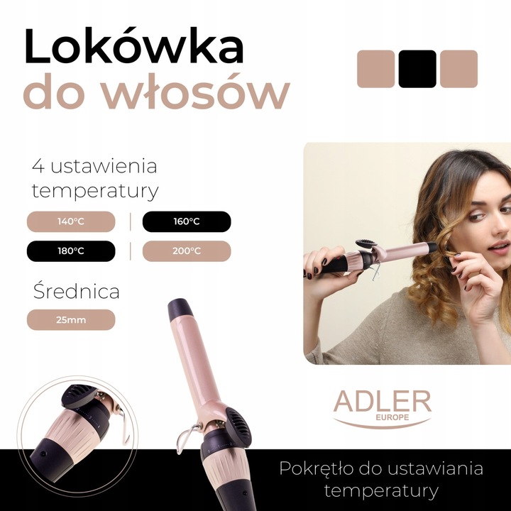 Lokówka do Włosów Ceramiczna do Stylizacji Tradycyjna śred 25mm AD