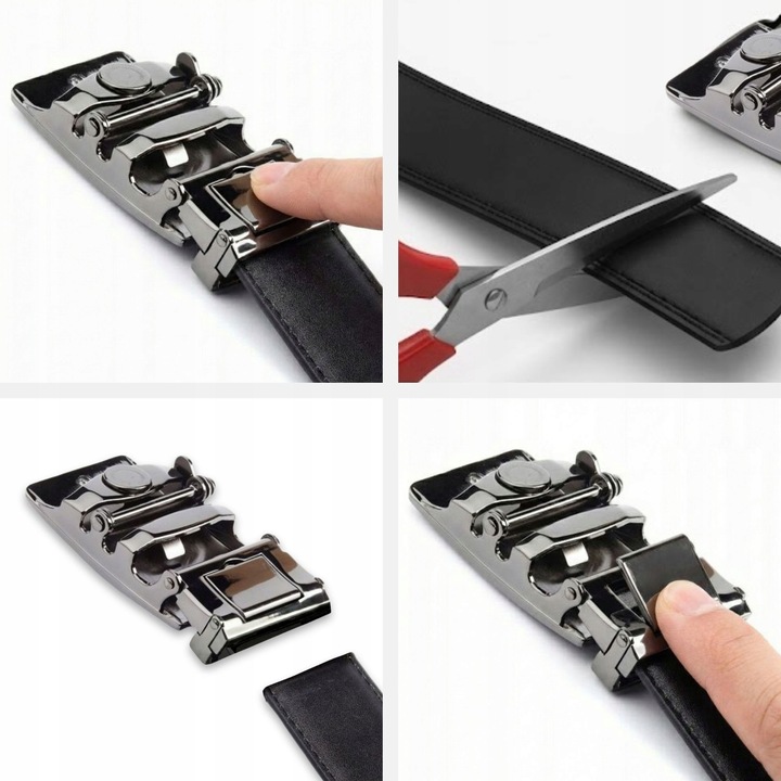 Pasek skórzany męski CZARNY automatyczny SZEROKI skóra naturalna