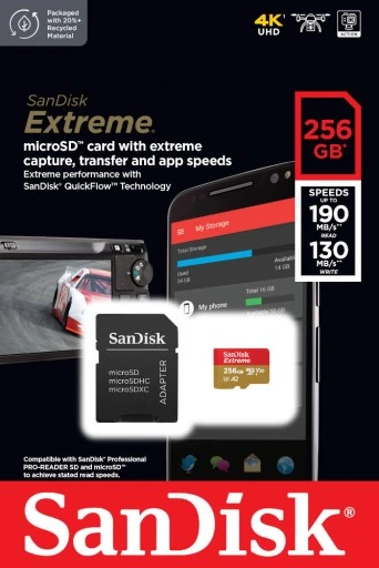 Karta micro SD SANDISK EXTREME 256GB 190/130 V30