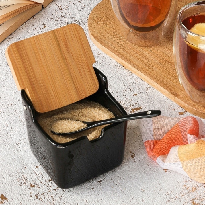 CUKIERNICZKA z Łyżeczką BAMBUSOWA CZARNA Pojemnik Konighoffer Ceramic