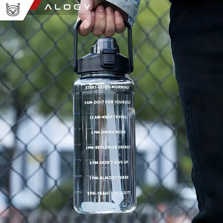 Butelka Bidon ze Słomką 2L na Wodę do Picia Motywacyjna z Przypomnieniem