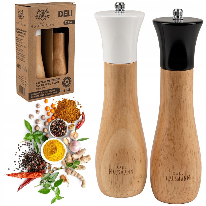 MŁYNEK DO PIEPRZU RĘCZNY ZESTAW 2 SZT MŁYNEK DO PIEPRZU I SOLI DREWNO