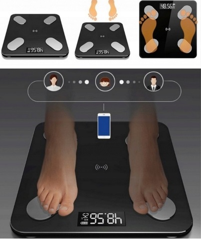WAGA ŁAZIENKOWA ANALITYCZNA SLIM BLUETOOTH 180KG SMART 25w1 +BATERIE +MIARA