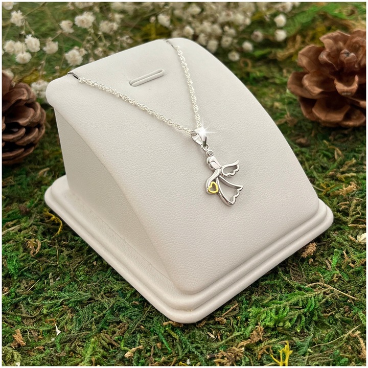 SREBRNY ŁAŃCUSZEK KOMUNIJNY I MEDALIK ANIOŁEK DLA DZIEWCZYNKI 925 + GRAWER