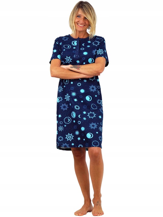 KOSZULA NOCNA piżama tunika rozpinana z dekoltem zapinanym na 4 guziki L