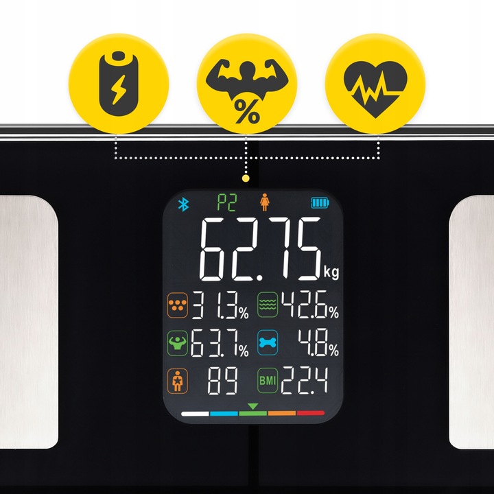 WAGA ŁAZIENKOWA ANALITYCZNA ELEKTRONICZNA POMIAR TŁUSZCZU BMI SZKLANA